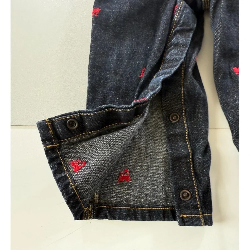 OshKosh‎ B'gosh Kids Denim Vestbak Overalls Red Train Embroidered 18 mos